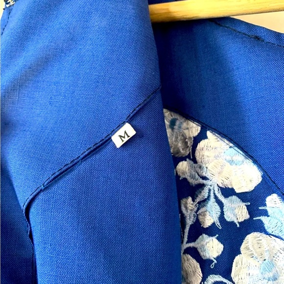 VTG 60s/70s Blue White Angel Sleeve Embroidered Kaftan Dress Sz M - Picture 6 of 6